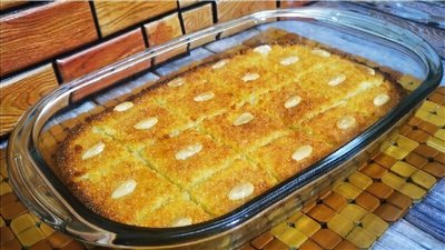 تحضير البسبوسة بدون طحين وبدون بيض بطريقة سريعة